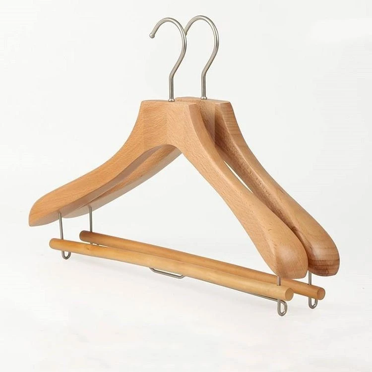 wooden suit hangers with locking bar hanger factory china(001)